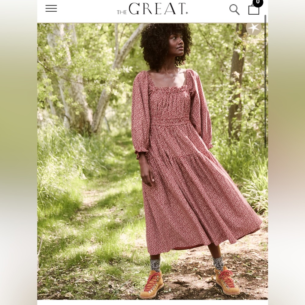 The Reunion Dress by The Great in red laurel leaf print in size 1
